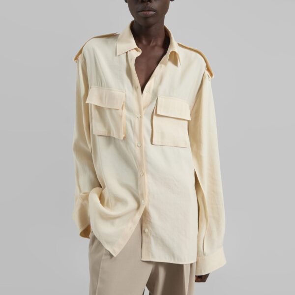 The Frankie Shop Marlon Button Up Shirt - Beige - Oversized Minimalist Tops in Beige - Shop at Coveti