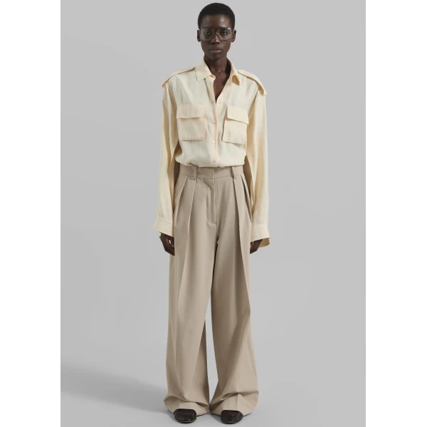 The Frankie Shop Marlon Button Up Shirt – Beige, view 4