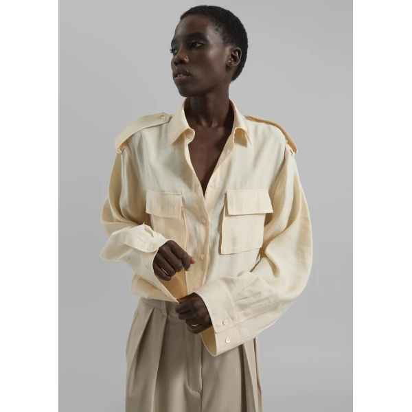 The Frankie Shop Marlon Button Up Shirt – Beige, view 5