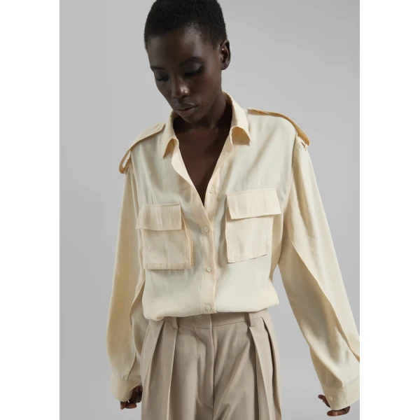 The Frankie Shop Marlon Button Up Shirt – Beige, view 6