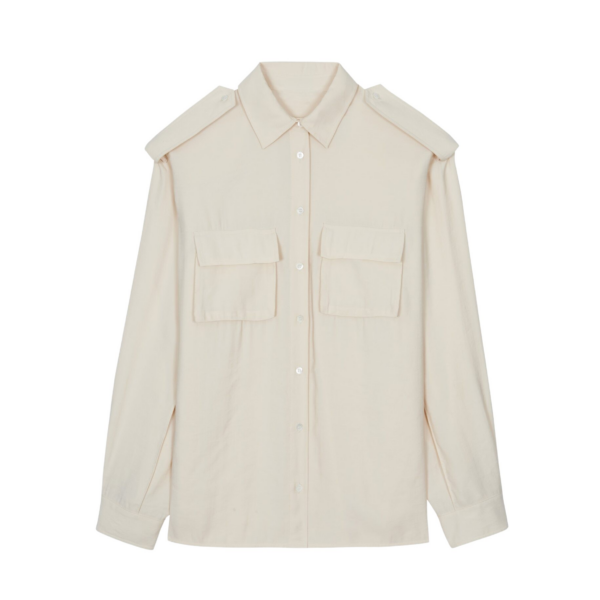 The Frankie Shop Marlon Button Up Shirt - Beige - Oversized Minimalist Tops in Beige - Shop at Coveti