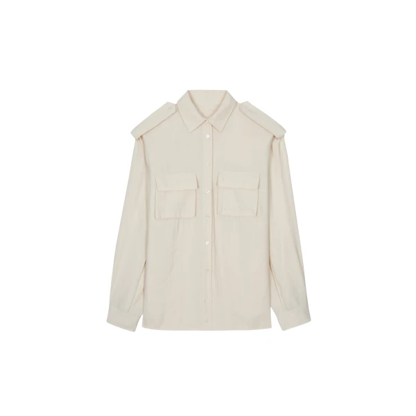 The Frankie Shop Marlon Button Up Shirt - Beige - Oversized Minimalist Tops in Beige - Shop at Coveti