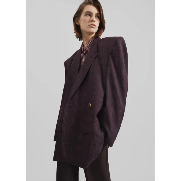 The Frankie Shop Marnay Padded Blazer – Burgundy Plaid, view 2