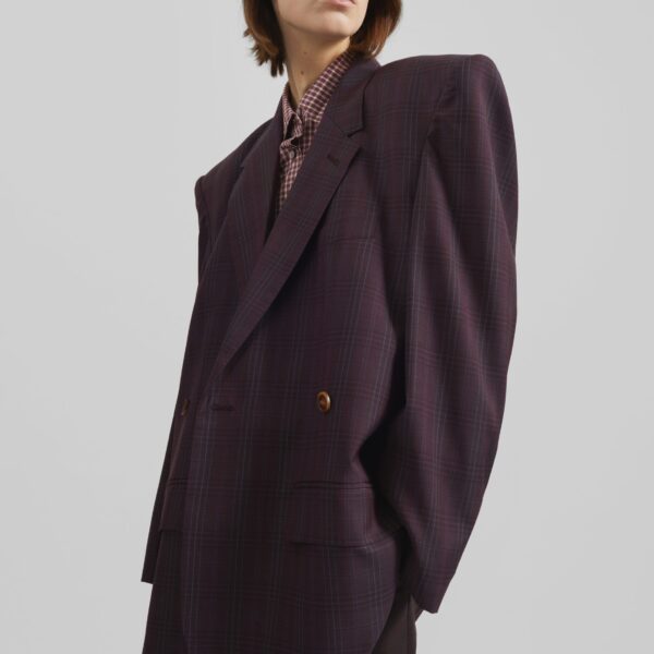 The Frankie Shop Marnay Padded Blazer - Burgundy Plaid - Oversized Minimalist Jackets in Multicolour - Shop at Coveti
