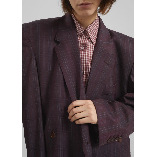 The Frankie Shop Marnay Padded Blazer – Burgundy Plaid, view 3