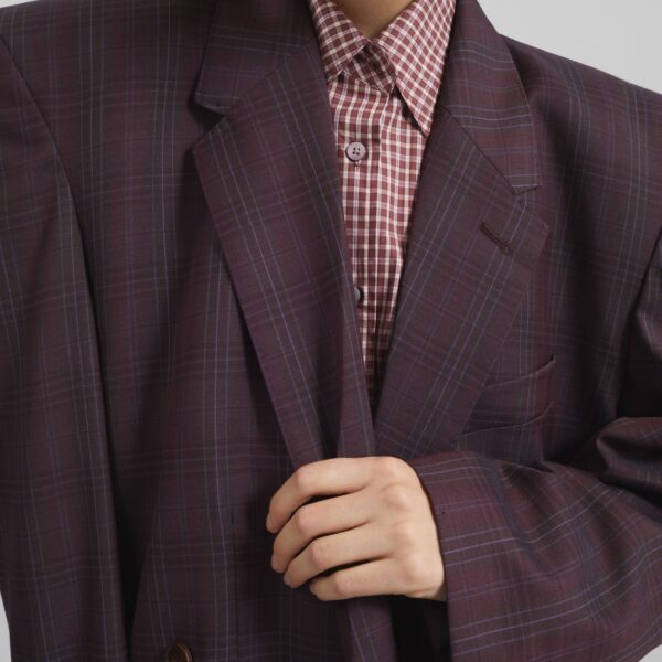 The Frankie Shop Marnay Padded Blazer - Burgundy Plaid - Oversized Minimalist Jackets in Multicolour - Shop at Coveti