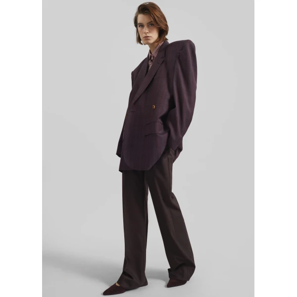 The Frankie Shop Marnay Padded Blazer – Burgundy Plaid, view 4