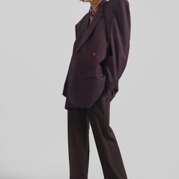 The Frankie Shop Marnay Padded Blazer - Burgundy Plaid - Oversized Minimalist Jackets in Multicolour - Shop at Coveti