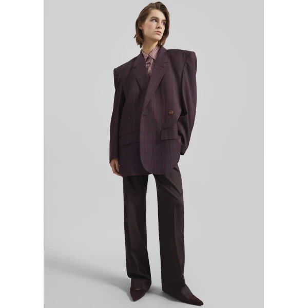 The Frankie Shop Marnay Padded Blazer – Burgundy Plaid, view 6