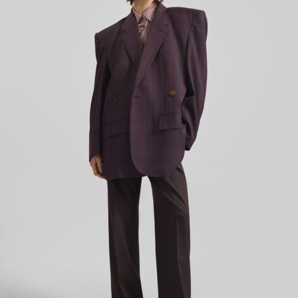 The Frankie Shop Marnay Padded Blazer - Burgundy Plaid - Oversized Minimalist Jackets in Multicolour - Shop at Coveti