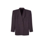 The Frankie Shop Marnay Padded Blazer - Burgundy Plaid - Oversized Minimalist Jackets in Multicolour - Shop at Coveti