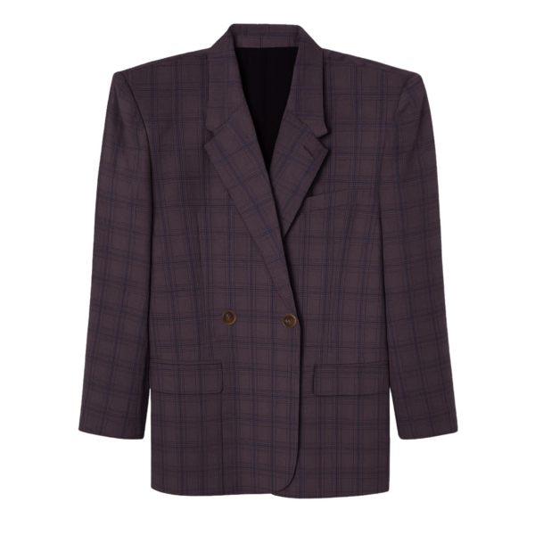 The Frankie Shop Marnay Padded Blazer - Burgundy Plaid - Oversized Minimalist Jackets in Multicolour - Shop at Coveti