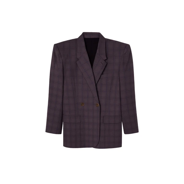 The Frankie Shop Marnay Padded Blazer - Burgundy Plaid - Oversized Minimalist Jackets in Multicolour - Shop at Coveti
