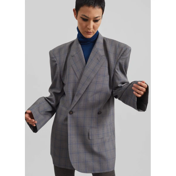 The Frankie Shop Marnay Padded Blazer – Grey Plaid, view 2
