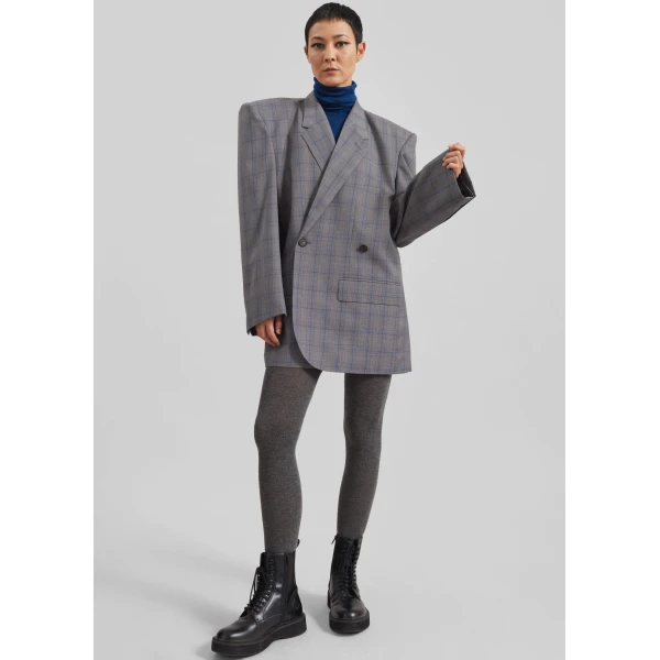 The Frankie Shop Marnay Padded Blazer – Grey Plaid, view 4