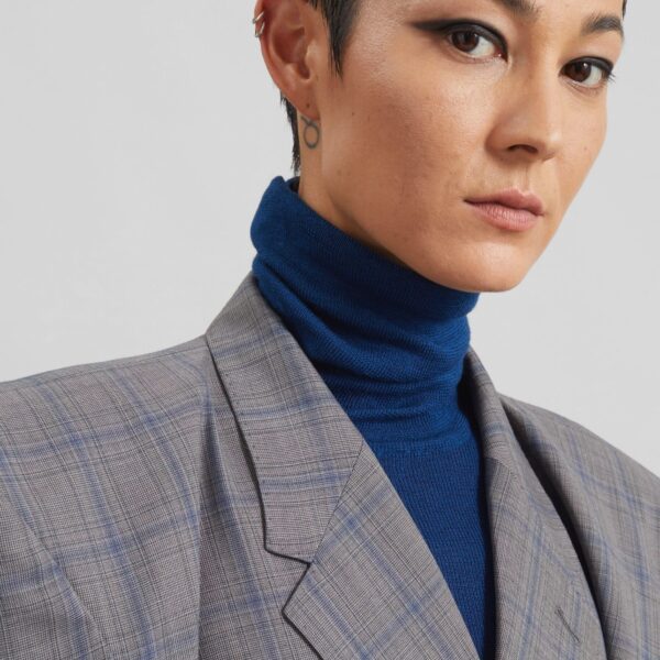 The Frankie Shop Marnay Padded Blazer - Grey Plaid - Oversized Minimalist Jackets in Multicolour - Shop at Coveti