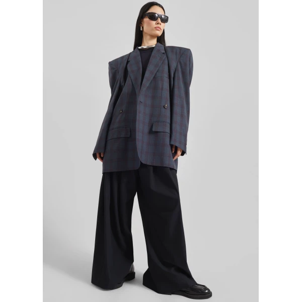 The Frankie Shop Marnay Padded Blazer – Navy Plaid, view 4
