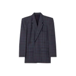 The Frankie Shop Marnay Padded Blazer - Navy Plaid - Oversized Minimalist Jackets in Multicolour - Shop at Coveti