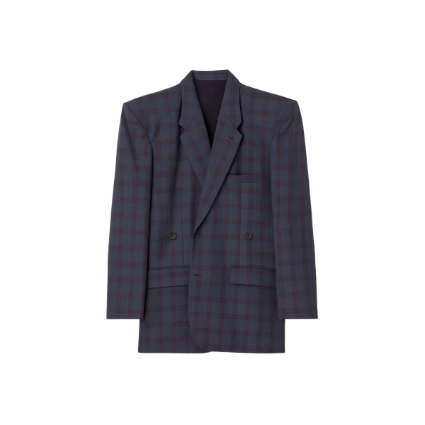 The Frankie Shop Marnay Padded Blazer - Navy Plaid - Oversized Minimalist Jackets in Multicolour - Shop at Coveti