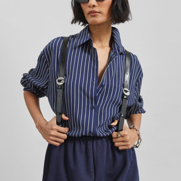 The Frankie Shop Maro Balloon Shorts - Navy - Oversized Minimalist Shorts in Blue - Shop at Coveti