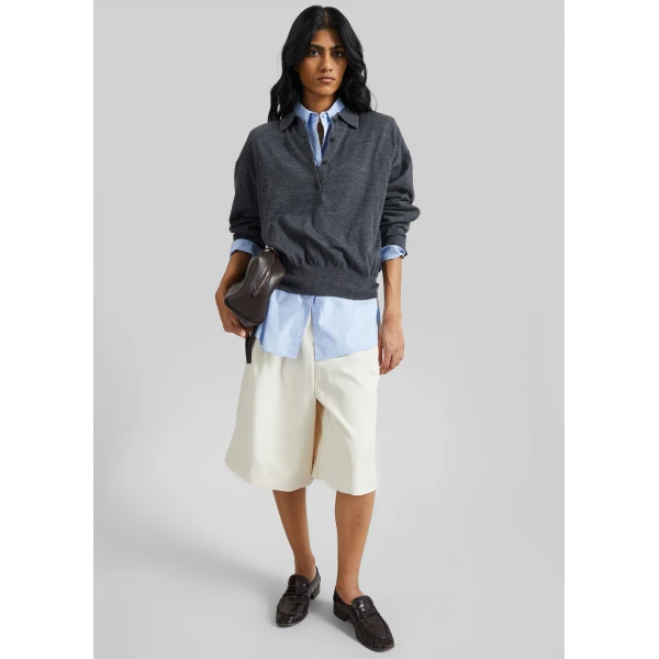 The Frankie Shop Martel Pleated Bermuda Shorts – Cream, view 3