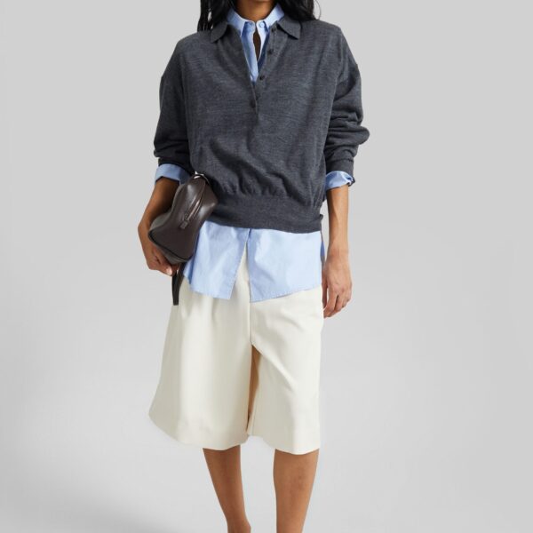 The Frankie Shop Martel Pleated Bermuda Shorts - Cream - Oversized Minimalist Shorts in Ivory - Shop at Coveti