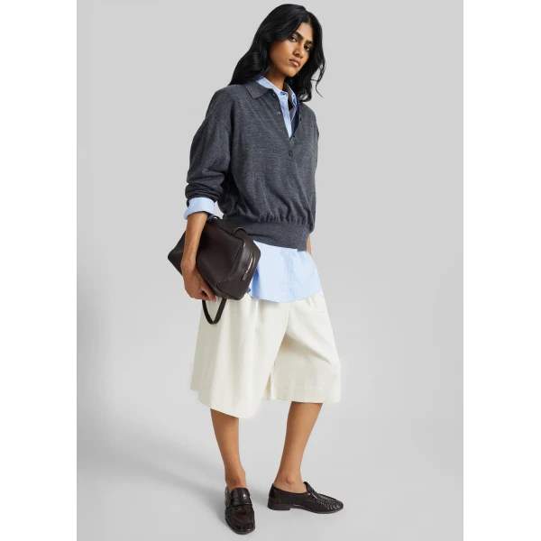 The Frankie Shop Martel Pleated Bermuda Shorts – Cream, view 6