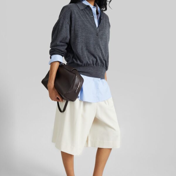 The Frankie Shop Martel Pleated Bermuda Shorts - Cream - Oversized Minimalist Shorts in Ivory - Shop at Coveti