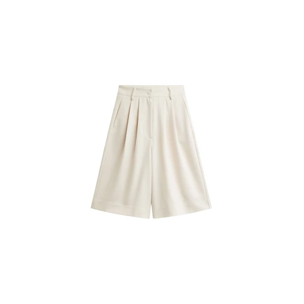 The Frankie Shop Martel Pleated Bermuda Shorts - Cream - Oversized Minimalist Shorts in Ivory - Shop at Coveti