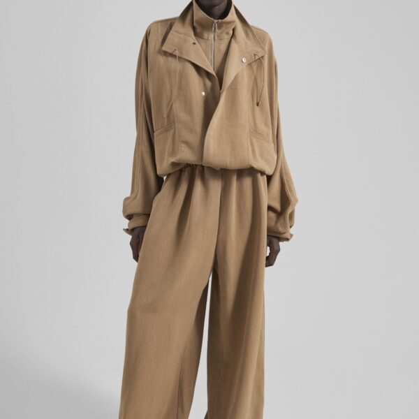 The Frankie Shop Marvin Linen Jumpsuit - Camel - Oversized Minimalist Jumpsuit in Beige - Shop at Coveti