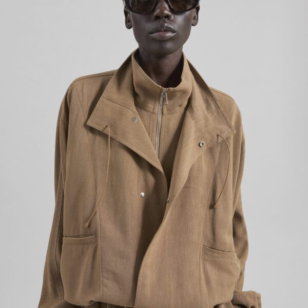 The Frankie Shop Marvin Linen Jumpsuit - Camel - Oversized Minimalist Jumpsuit in Beige - Shop at Coveti