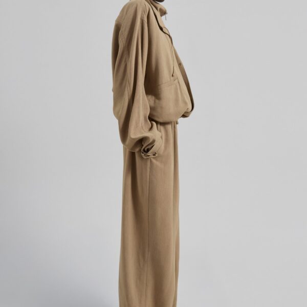 The Frankie Shop Marvin Linen Jumpsuit - Camel - Oversized Minimalist Jumpsuit in Beige - Shop at Coveti