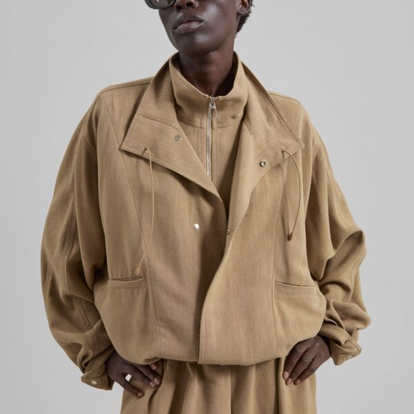 The Frankie Shop Marvin Linen Jumpsuit - Camel - Oversized Minimalist Jumpsuit in Beige - Shop at Coveti