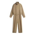 The Frankie Shop Marvin Linen Jumpsuit - Camel - Oversized Minimalist Jumpsuit in Beige - Shop at Coveti