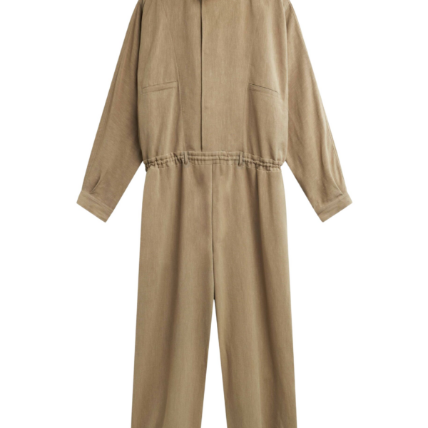 The Frankie Shop Marvin Linen Jumpsuit - Camel - Oversized Minimalist Jumpsuit in Beige - Shop at Coveti