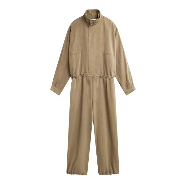 The Frankie Shop Marvin Linen Jumpsuit - Camel - Oversized Minimalist Jumpsuit in Beige - Shop at Coveti