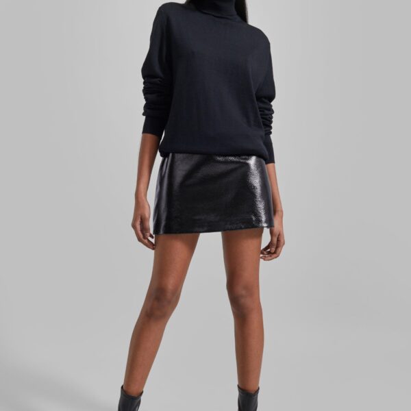 The Frankie Shop Mary Crackled Faux Leather Mini Skirt - Black - Oversized Minimalist Skirts in Black - Shop at Coveti