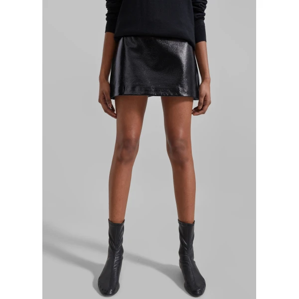 The Frankie Shop Mary Crackled Faux Leather Mini Skirt – Black, view 3