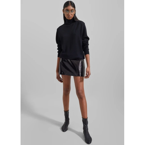 The Frankie Shop Mary Crackled Faux Leather Mini Skirt – Black, view 4