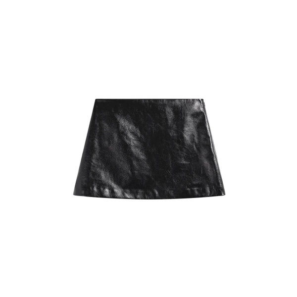 Mary Crackled Faux Leather Mini Skirt - Black