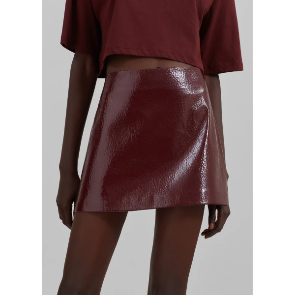 The Frankie Shop Mary Crackled Faux Leather Mini Skirt – Burgundy, view 2