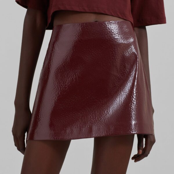 The Frankie Shop Mary Crackled Faux Leather Mini Skirt - Burgundy - Oversized Minimalist Skirts in Red - Shop at Coveti