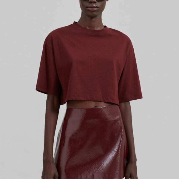 The Frankie Shop Mary Crackled Faux Leather Mini Skirt - Burgundy - Oversized Minimalist Skirts in Red - Shop at Coveti