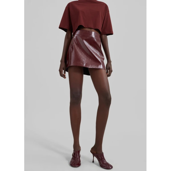 The Frankie Shop Mary Crackled Faux Leather Mini Skirt – Burgundy, view 4