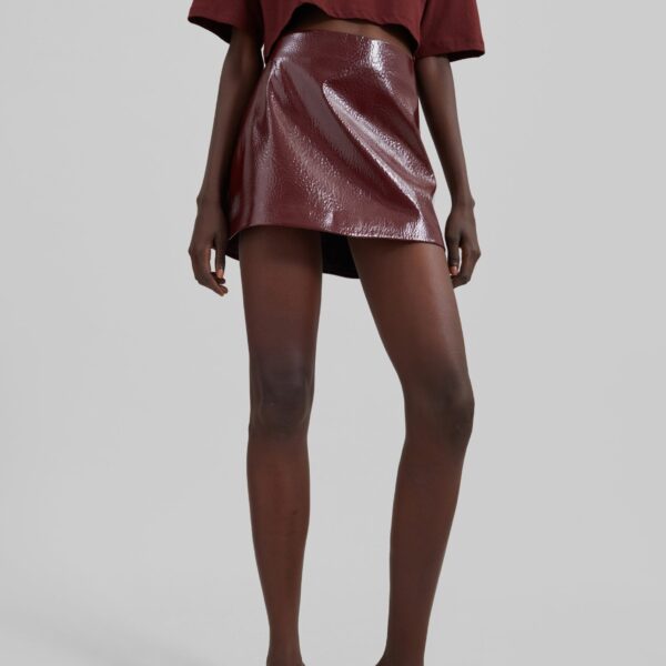 The Frankie Shop Mary Crackled Faux Leather Mini Skirt - Burgundy - Oversized Minimalist Skirts in Red - Shop at Coveti