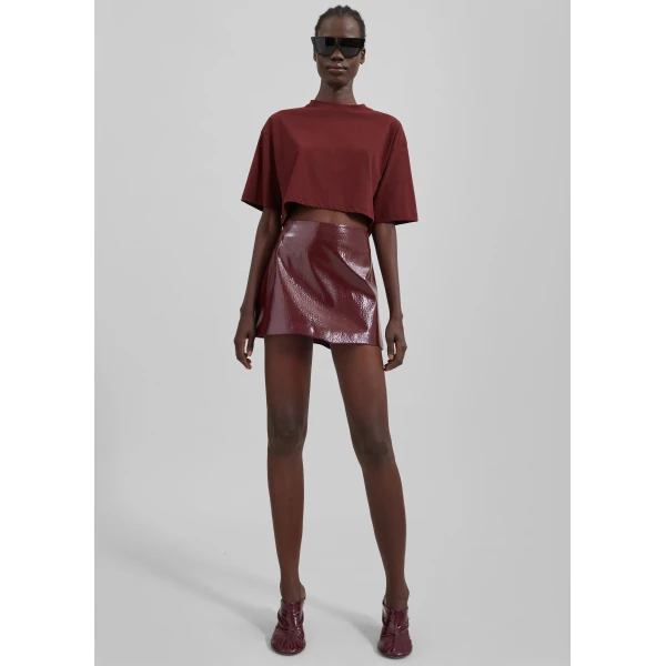 The Frankie Shop Mary Crackled Faux Leather Mini Skirt – Burgundy, view 5