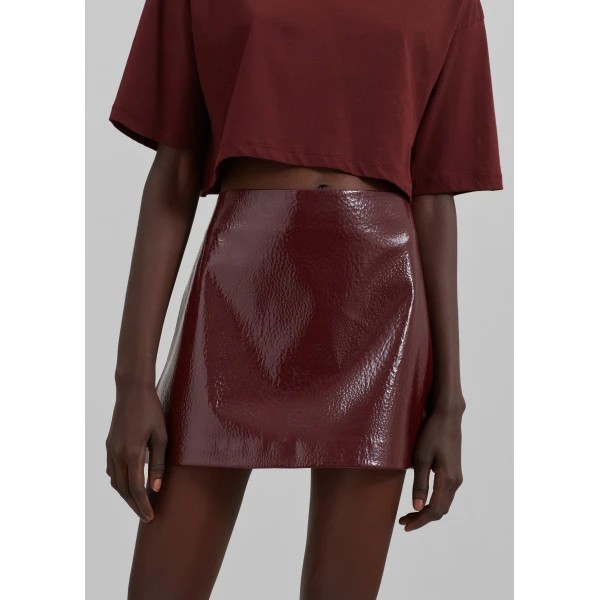 The Frankie Shop Mary Crackled Faux Leather Mini Skirt – Burgundy, view 6