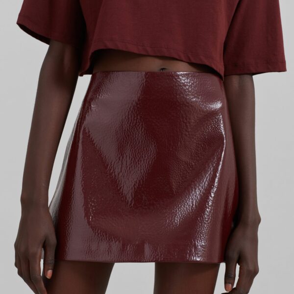 The Frankie Shop Mary Crackled Faux Leather Mini Skirt - Burgundy - Oversized Minimalist Skirts in Red - Shop at Coveti