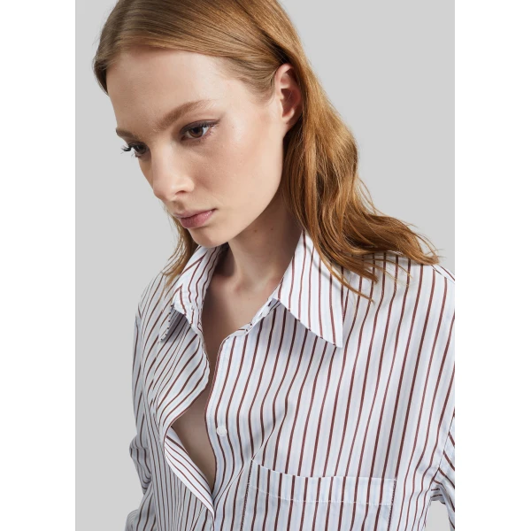 The Frankie Shop Maud Oversized Cotton Poplin Shirt – Dark Red/Light Blue, view 3