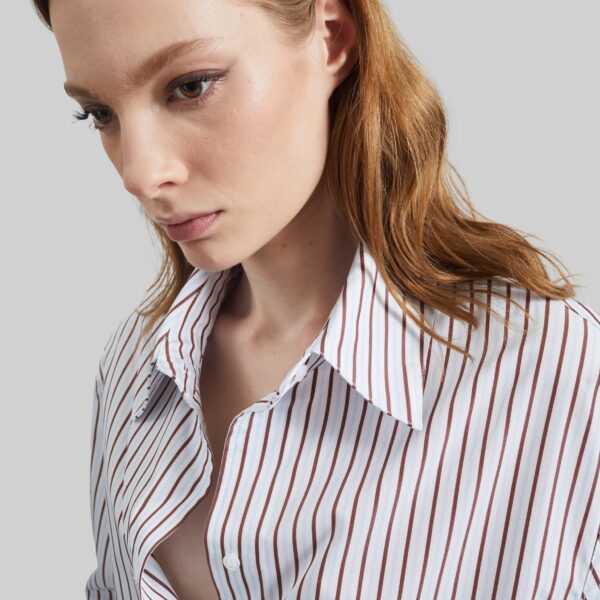 The Frankie Shop Maud Oversized Cotton Poplin Shirt - Dark Red/Light Blue - Oversized Minimalist Tops in Multicolour - Shop at Coveti